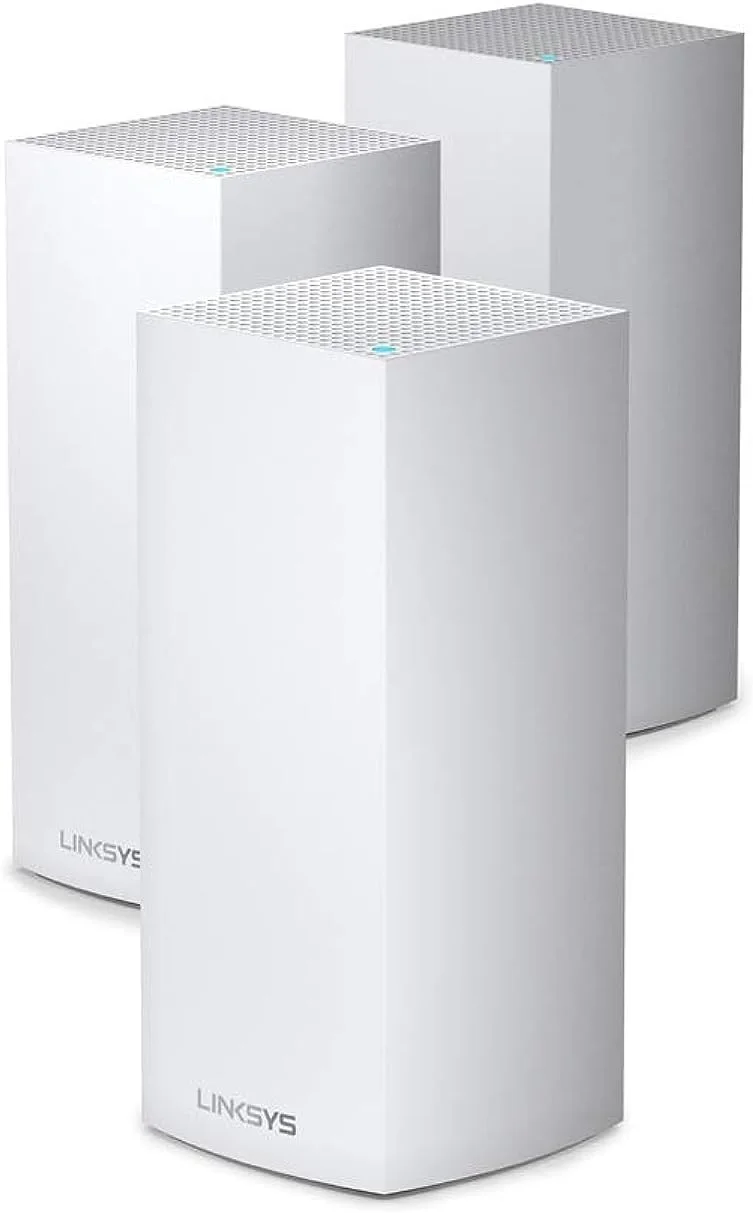 سیستم وای فای مش سه بانده Linksys Mx12600 Velop برای کل خانه (Ax4200) روتر/اکستندر وای فای 6 برای پوشش یکپارچه تا 9000 فوت مربع / 830 متر مربع و سرعت 3.5 برابر سریعتر برای 120+ دستگاه، بسته 3 عددی، سفید)