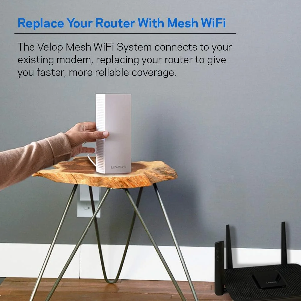 تقویت کننده وای فای مش دو بانده Linksys WHW0101P Velop برای کل خانه (AC1300، پلاگین دیواری، سازگار با سیستم Velop شما برای افزایش برد و سرعت، تا 1500 فوت مربع، سفید)
