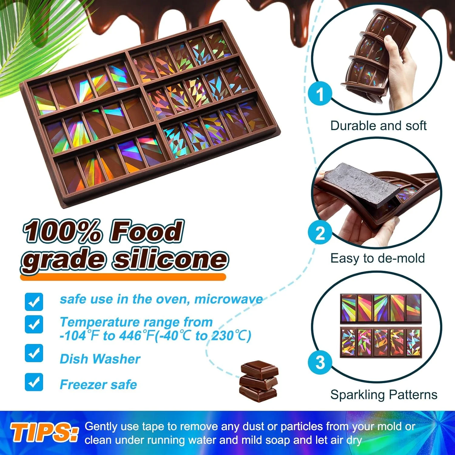 قالبهای شکلات هولوگرافیک زیلینی، قالبهای سیلیکونی ضخیم و عمیق برای رزین، مناسب برای پخت و پز مجدد موم (آسیاب بادی و دانه برف) قالبهای شکلات هولوگرافیک زیلینی، قالبهای سیلیکونی ضخیم و عمیق برای رزین، مناسب برای پخت و پز مجدد موم (آسیاب بادی و دانه برف)