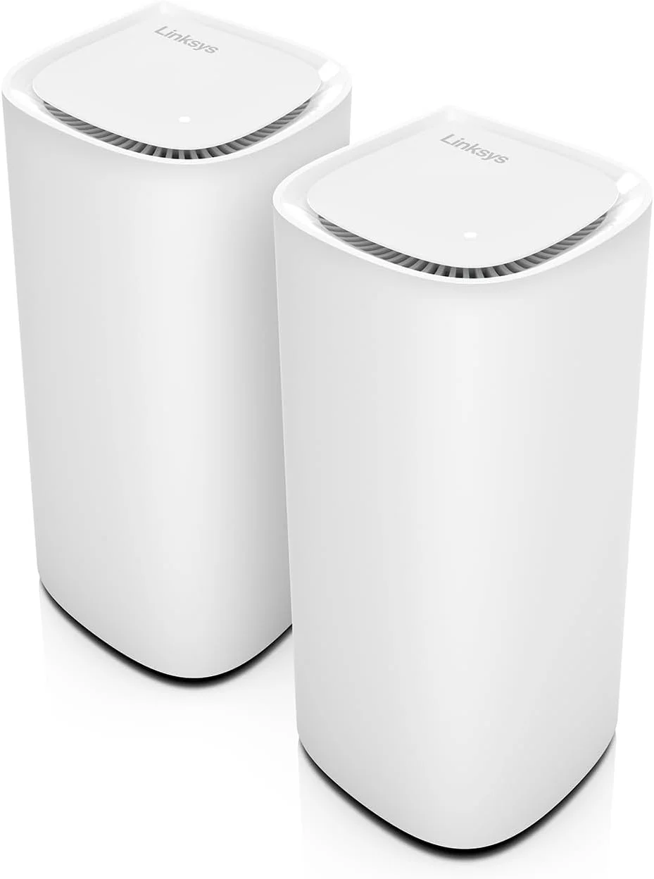 سیستم وای فای مش Linksys Velop Pro 7 MBE7002 - روتر مش شناختی با سه باند و سرعت بیش از 10 گیگابیت بر ثانیه - پوشش کل خانه تا 550 متر مربع - اتصال 400 دستگاه - بسته 2 عددی