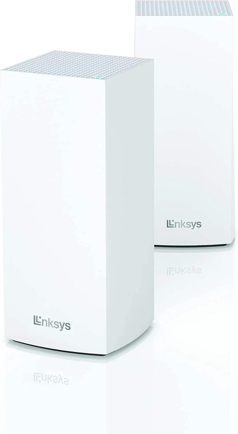 سیستم وای فای مش Linksys MX8000 Velop، جایگزین روتر، شبکه بی سیم سه بانده برای پوشش کل خانه، پوشش 5400 فوت مربع، 80+ دستگاه، سرعت تا (AX4000) 4.2 گیگابیت بر ثانیه - 2 بسته
