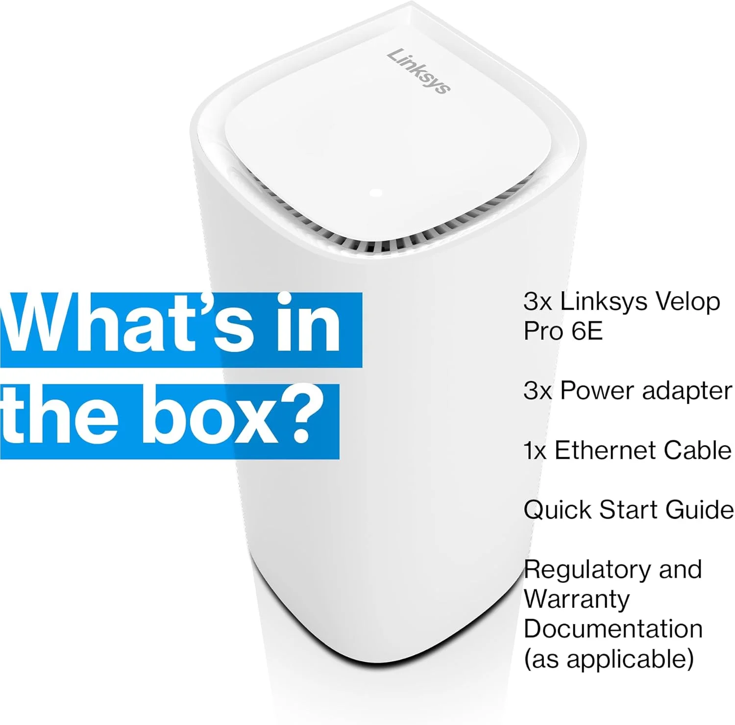 سیستم مش وای فای 6E سه بانده Linksys Velop Pro مدل MX6203-KE - روتر مش شناختی با دسترسی به باند 6 گیگاهرتز و سرعت گیگابیتی واقعی 5.4 گیگابیت بر ثانیه - پوشش کل خانه تا 9000 فوت مربع و 200 دستگاه - بسته 3 عددی