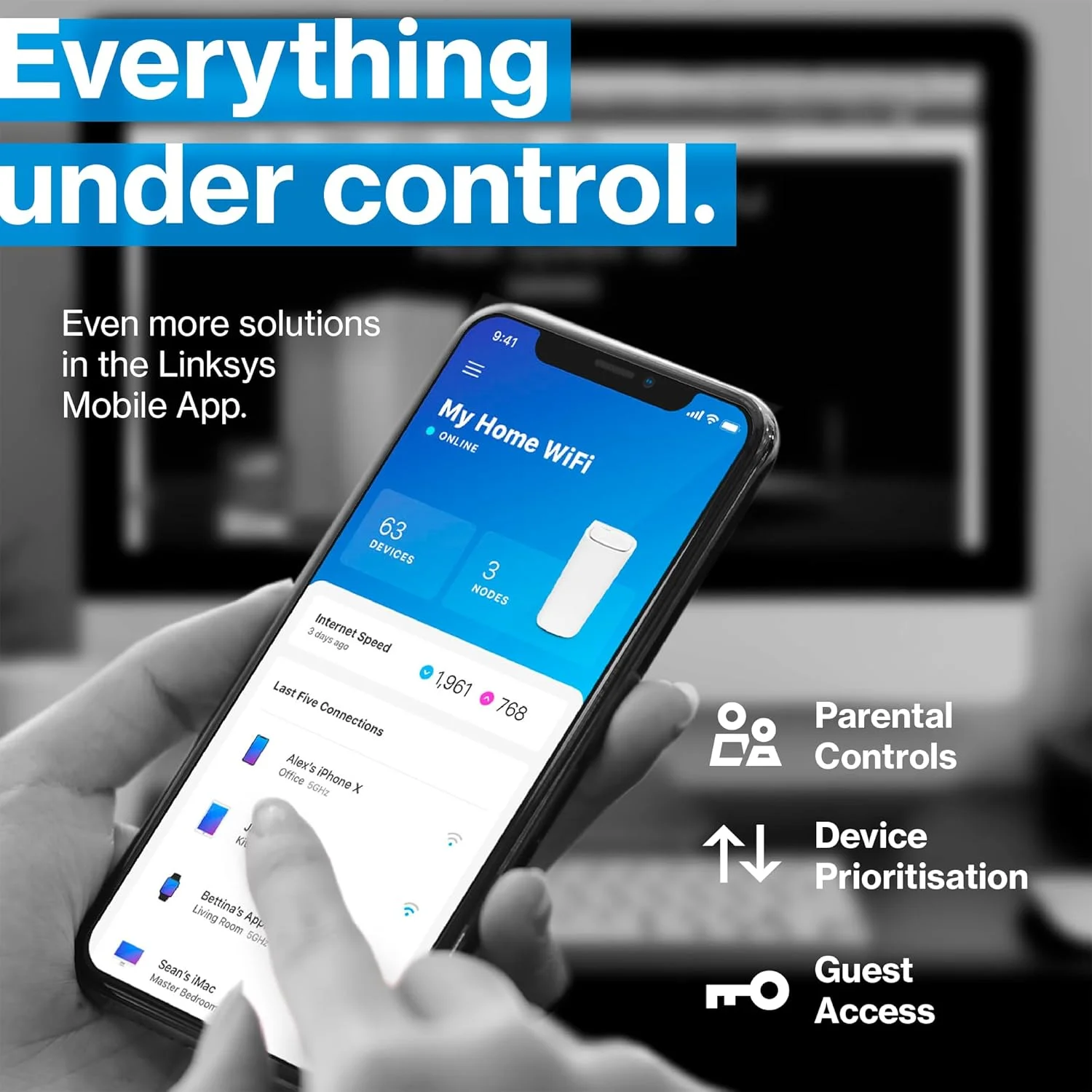 سیستم مش وای فای 6E سه بانده Linksys Velop Pro مدل MX6203-KE - روتر مش شناختی با دسترسی به باند 6 گیگاهرتز و سرعت گیگابیتی واقعی 5.4 گیگابیت بر ثانیه - پوشش کل خانه تا 9000 فوت مربع و 200 دستگاه - بسته 3 عددی