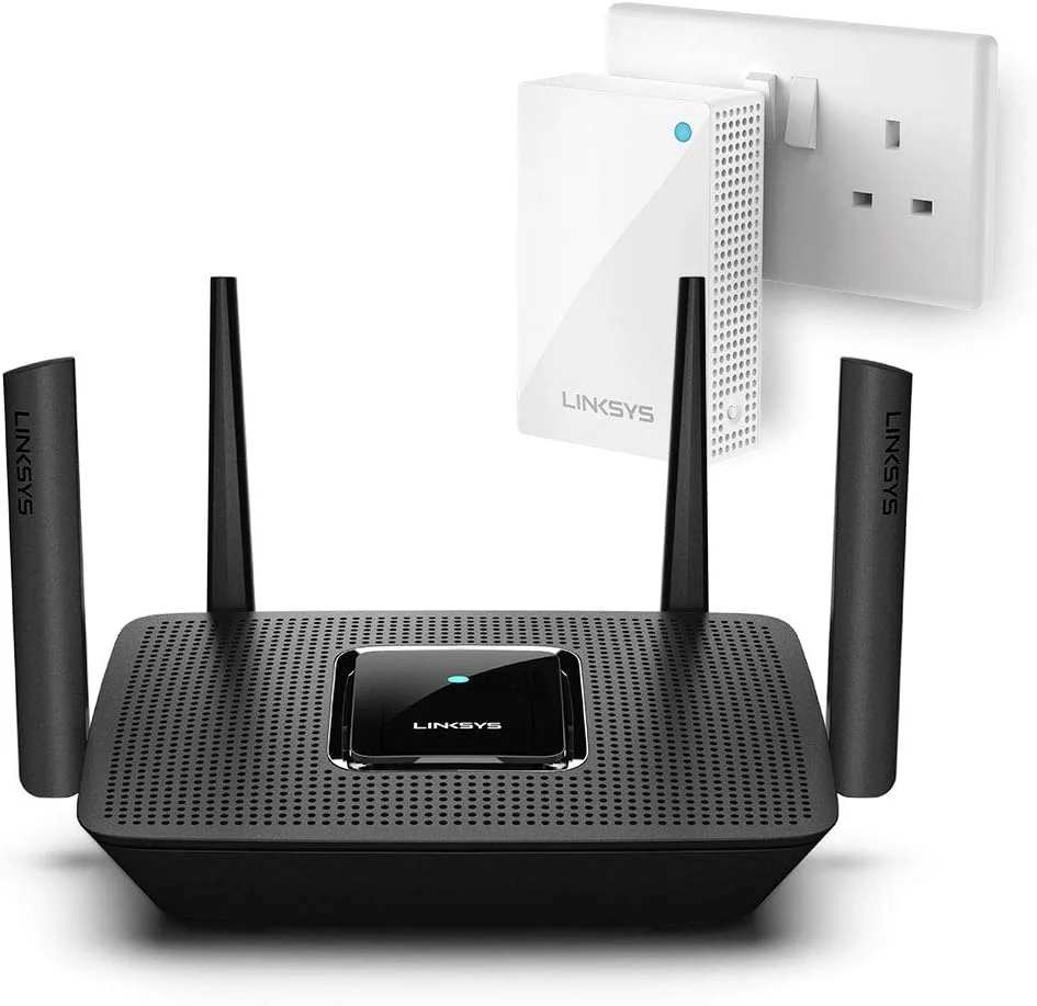 بسته لینکسیس - روتر وای فای مش سه بانده MU-MIMO مدل MR8300 و 1 نود پلاگین دو بانده Velop (AC3500، سازگار با هر طرح ISP یا مودم)