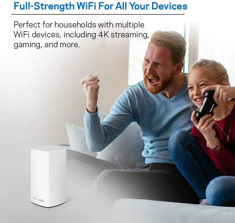 سیستم وای فای مش خانگی Linksys Velop، پوشش 1500 فوت مربع، 10+ دستگاه، سرعت تا (AC1300) 1.3 گیگابیت بر ثانیه - WHW0101