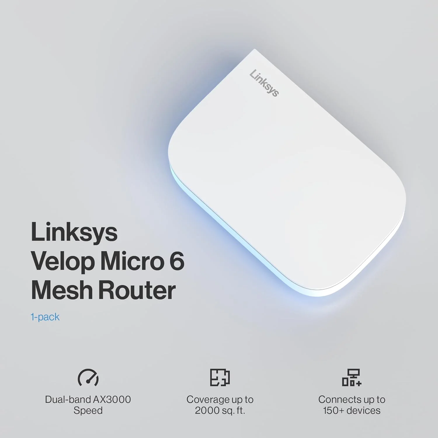 روتر وای فای 6 مش دو بانده Linksys Velop Micro 6 - روتر گیمینگ گیگابیتی با سرعت تا 3 گیگابیت بر ثانیه، پوشش 186 متر مربع و پشتیبانی از 150+ دستگاه - جایگزین روتر و توسعه دهنده اینترنت، بسته تک عددی