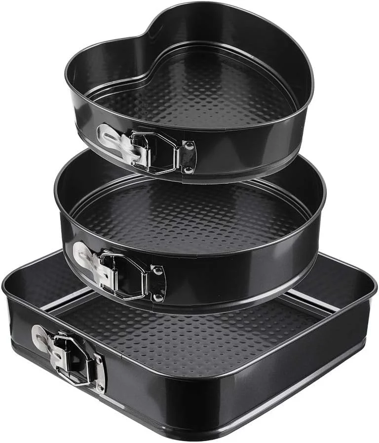 ست قالب کمربندی 3 تکه یانک – شامل قالب های مربعی، قلبی و گرد، نچسب و ضد نشت، رهاسازی آسان – برای پخت کیک، تارت و دسر – لوازم پخت و پز بادوام برای استفاده خانگی و حرفه ای