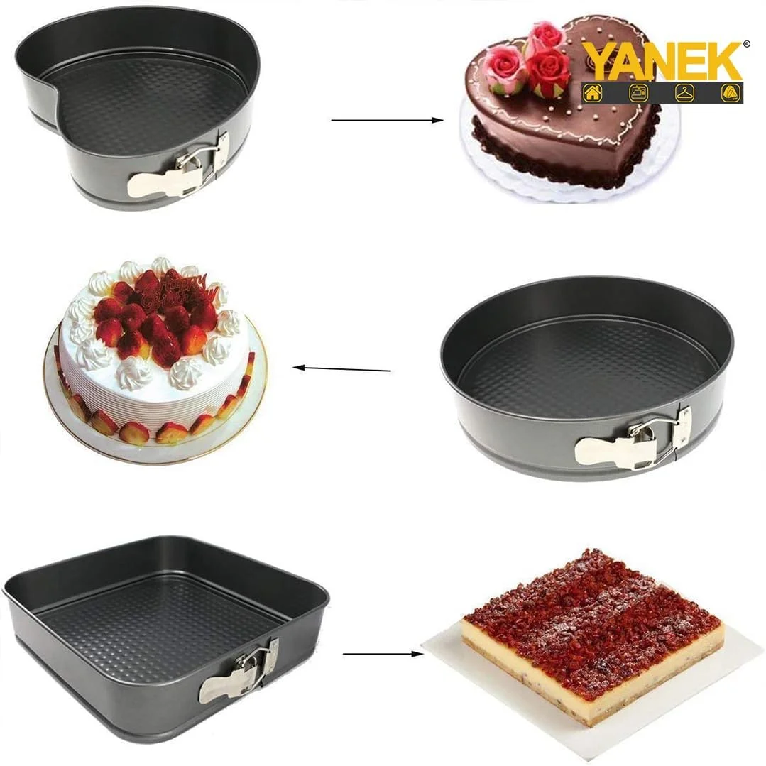 ست قالب کمربندی 3 تکه یانک – شامل قالب های مربعی، قلبی و گرد، نچسب و ضد نشت، رهاسازی آسان – برای پخت کیک، تارت و دسر – لوازم پخت و پز بادوام برای استفاده خانگی و حرفه ای