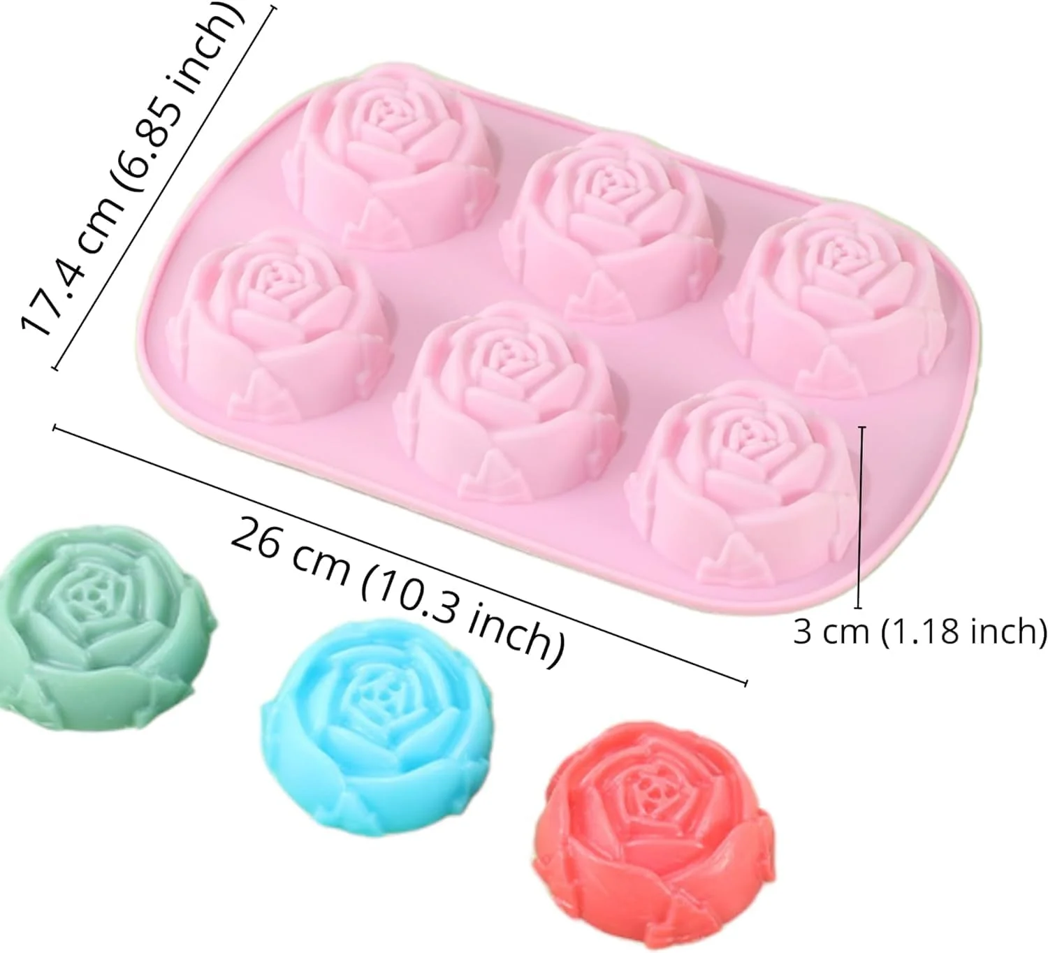 قالب سیلیکونی 6 حفره ای ویلگو 2 عددی طرح گل رز، قالب های سیلیکونی نچسب برای شکلات، قالب یخ، کوکی، کاپ کیک و ژله
