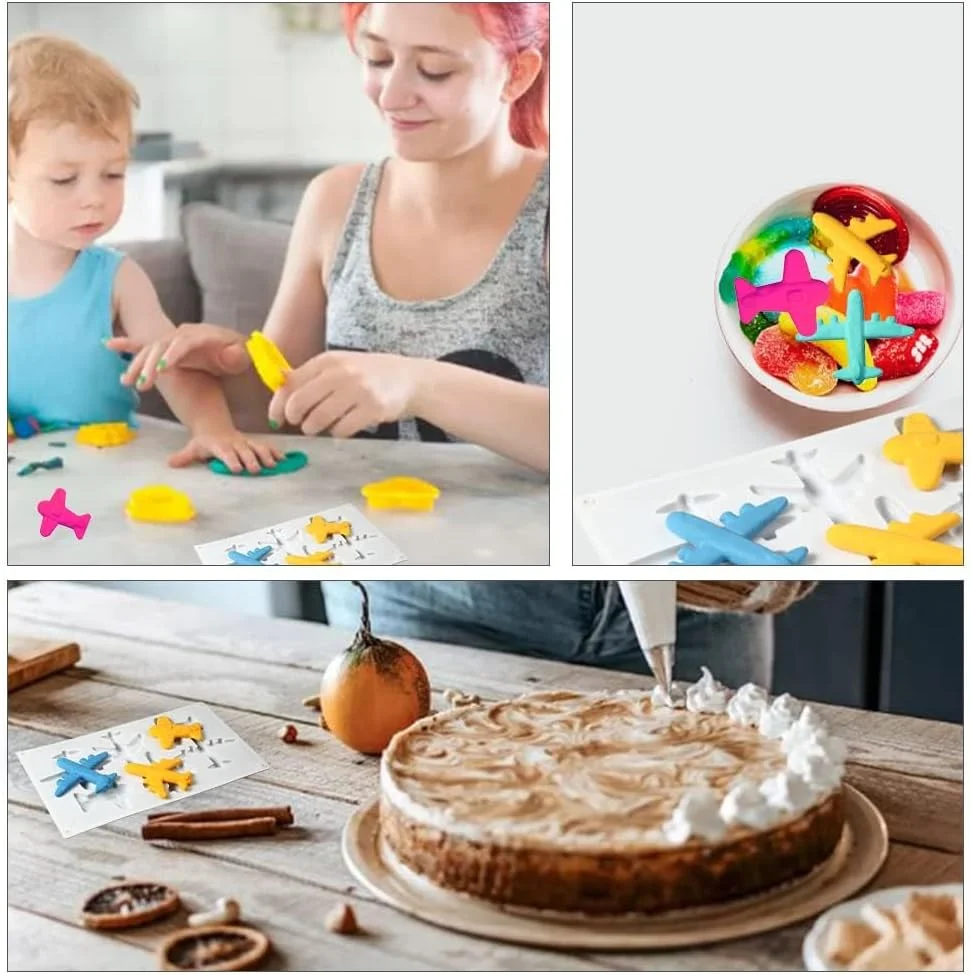 قالب سیلیکونی شکلات هواپیمای سه بعدی تزویق، قالب سیلیکونی هواپیما، ابزار تزئین کیک فوندانت رویه کاپ کیک مهمانی DIY، قالب پخت نچسب برای تزئین مهمانی آب نبات ژله ای شکلاتی (6 حفره)