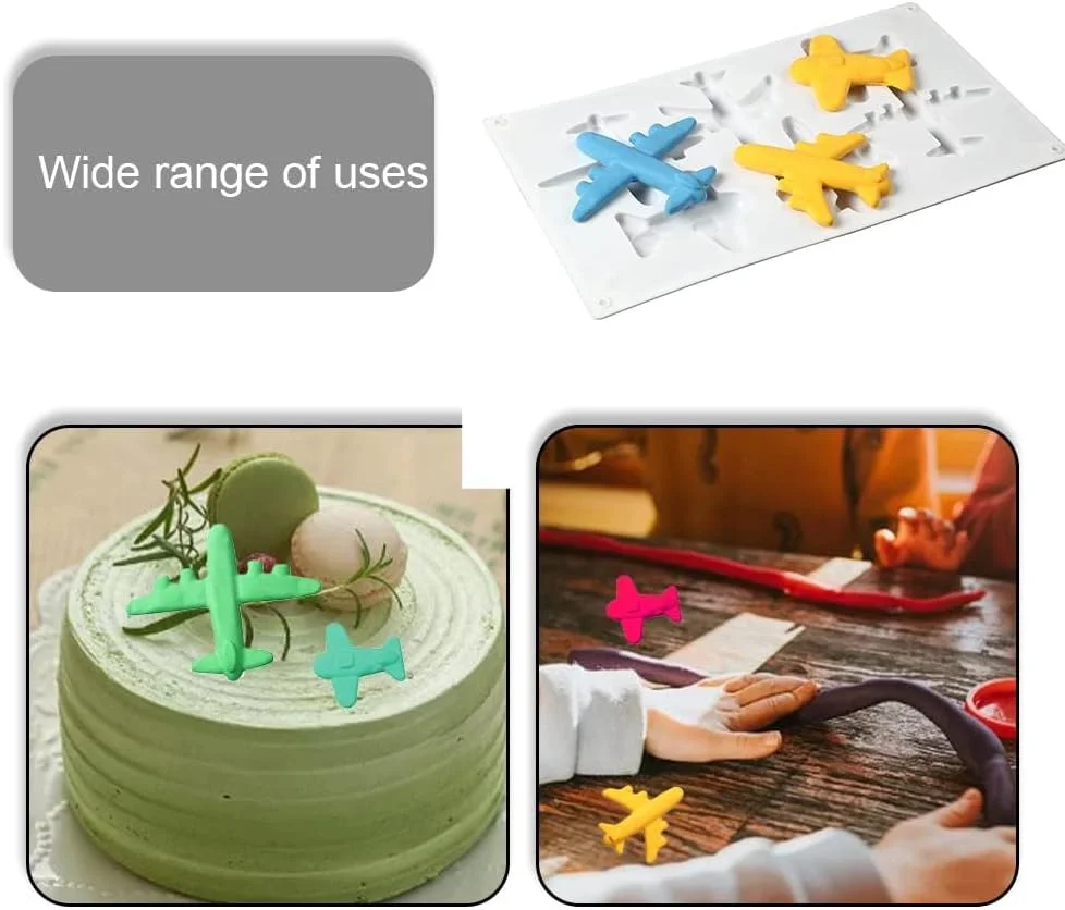 قالب سیلیکونی شکلات هواپیمای سه بعدی تزویق، قالب سیلیکونی هواپیما، ابزار تزئین کیک فوندانت رویه کاپ کیک مهمانی DIY، قالب پخت نچسب برای تزئین مهمانی آب نبات ژله ای شکلاتی (6 حفره)