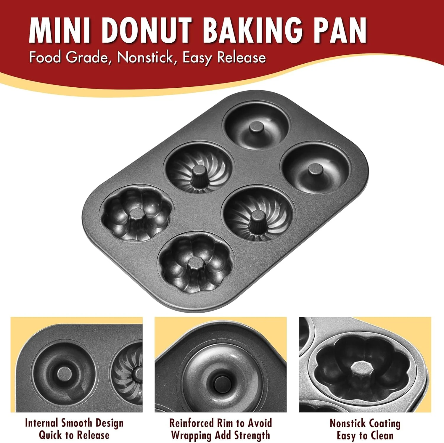 قالب دونات تریفی برای پخت و پز 6 تایی 2 عددی، قالب نچسب بیگل، قالب دونات از جنس فولاد کربنی بادوام