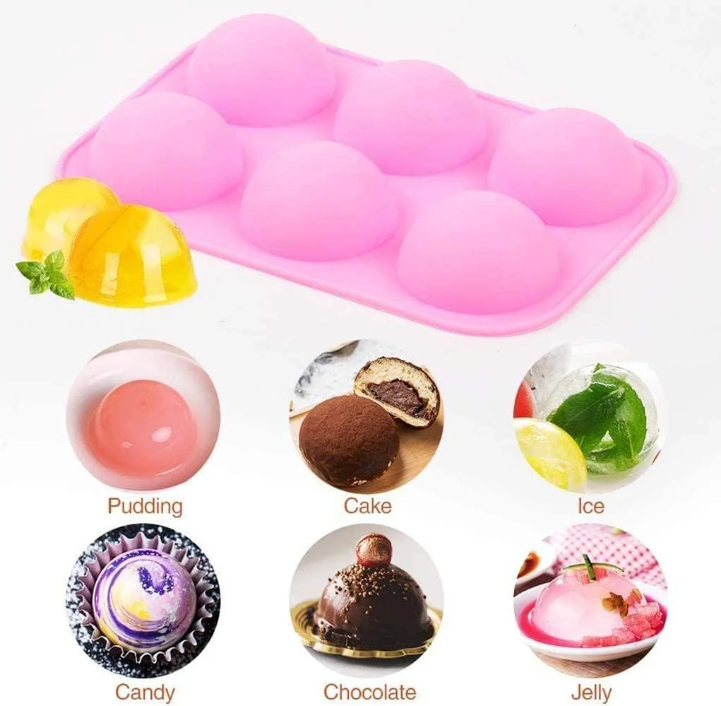 قالب سیلیکونی کروی 6 حفره SYOSI برای شکلات، قالب های سیلیکونی نیم کره متوسط برای پخت، پخت کاپ کیک بدون BPA، قالب های سیلیکونی برای ساخت شکلات، کیک، ژله، موس گنبدی (2 عدد، صورتی)