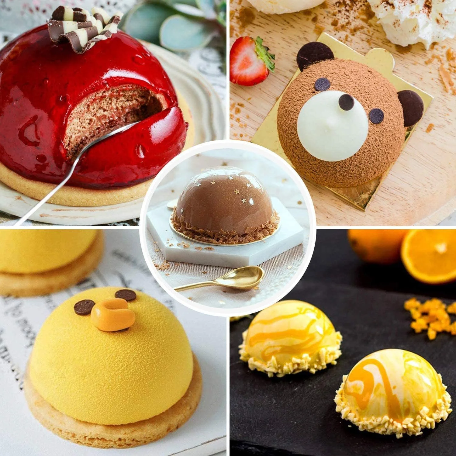 قالب سیلیکونی کروی 6 حفره SYOSI برای شکلات، قالب های سیلیکونی نیم کره متوسط برای پخت، پخت کاپ کیک بدون BPA، قالب های سیلیکونی برای ساخت شکلات، کیک، ژله، موس گنبدی (2 عدد، صورتی)