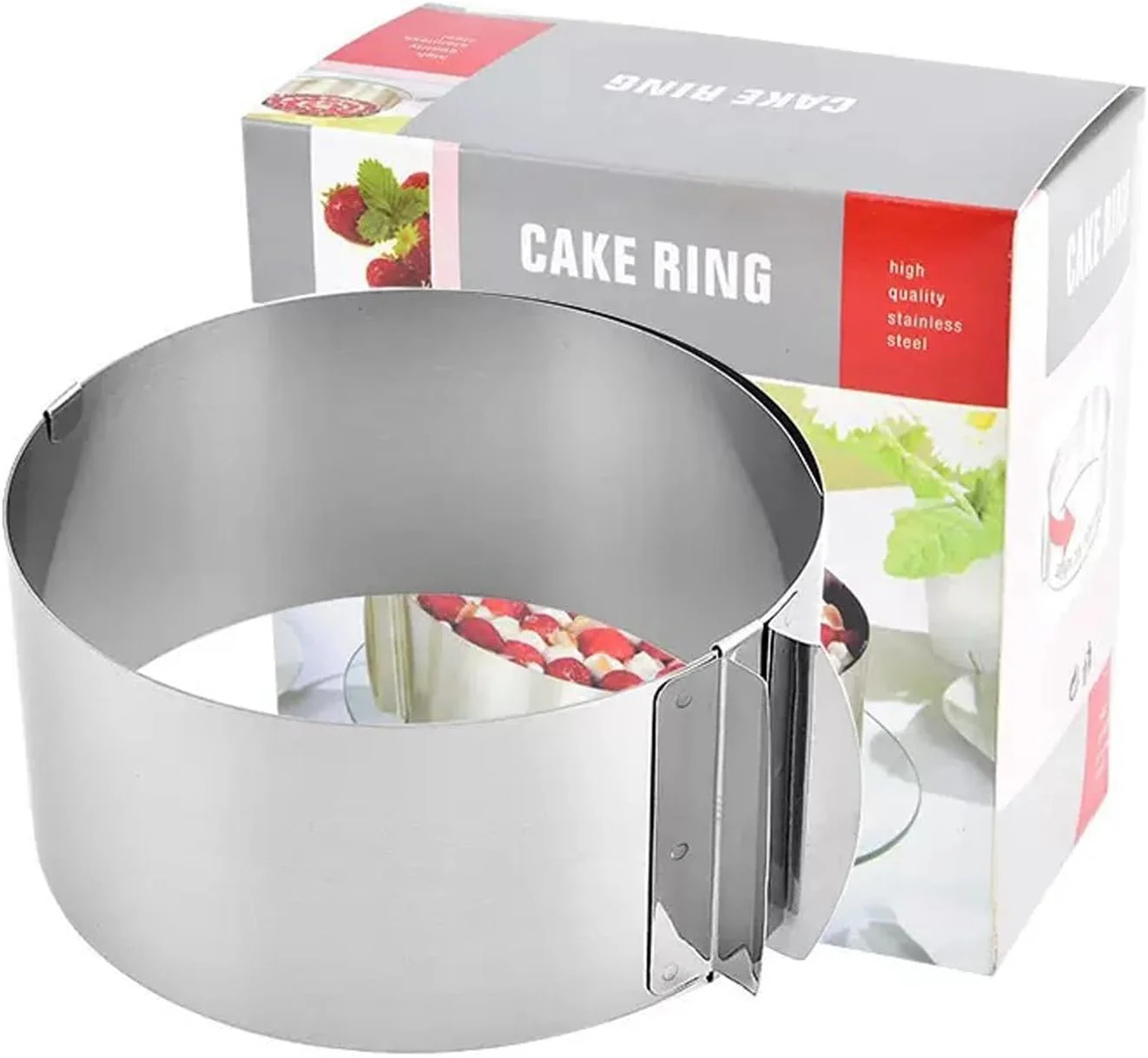 قالب حلقه کیک قابل تنظیم جمع شونده Swascoger (6-12 اینچ) - حلقه موس استیل ضد زنگ، بدون نیاز به برش، ابزار پخت (1 بسته)، ست ابزار پخت حلقه موس قلبی استیل ضد زنگ جمع شونده