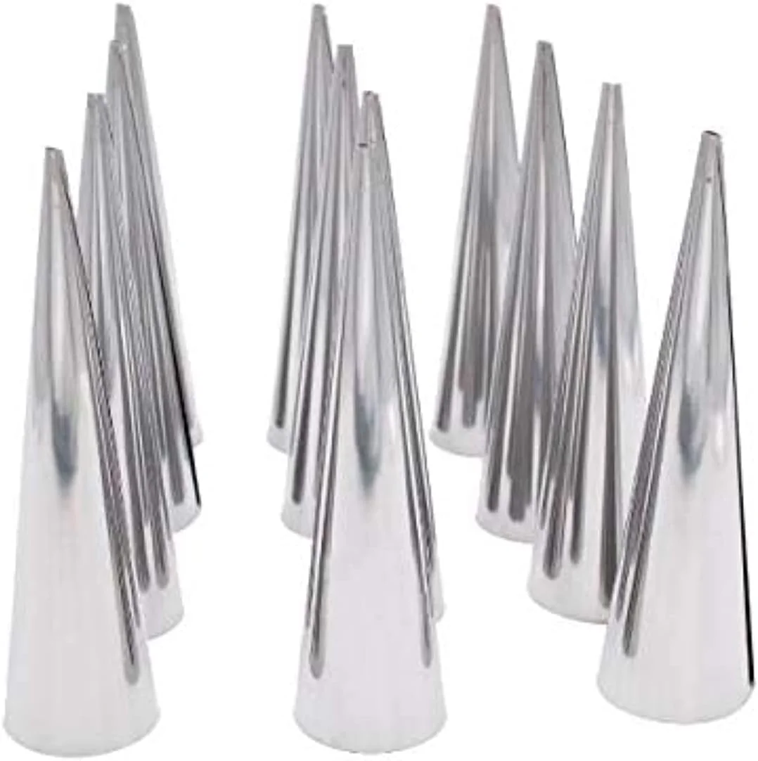 قالب قیفی خامه ای شیرینی پزی استیل ضد زنگ سایز بزرگ 12 عددی، ابزار قالب گیری رول شیرینی مخروطی