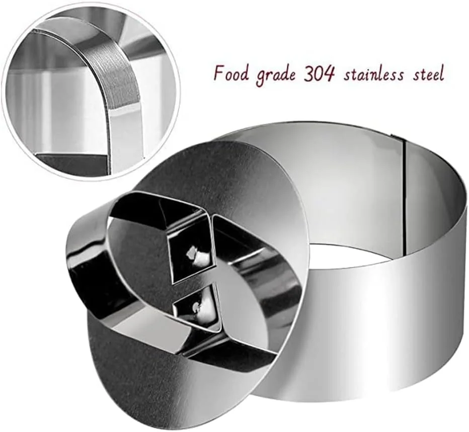 حلقه های آشپزی فنری X، بسته 4 عددی قالب های حلقه آشپزی حرفه ای با فشار دهنده، ست حلقه های آشپزی استیل ضد زنگ با فشار دهنده، قالب های موس دسر حلقه های آشپزی گرد برای پخت شیرینی و دسر