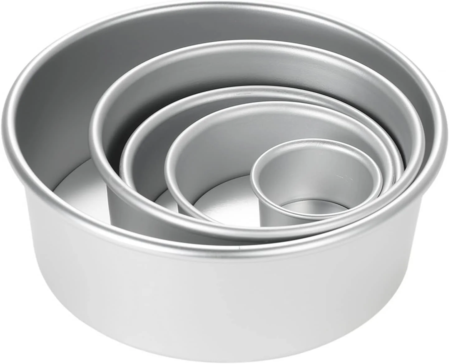 ست قالب کیک 5 عددی SKEIDO، قالب کیک شیرینی پزی آلیاژ آلومینیوم، قالب چیزکیک پودینگ گرد با ته جداشدنی، تابه کیک شیفون