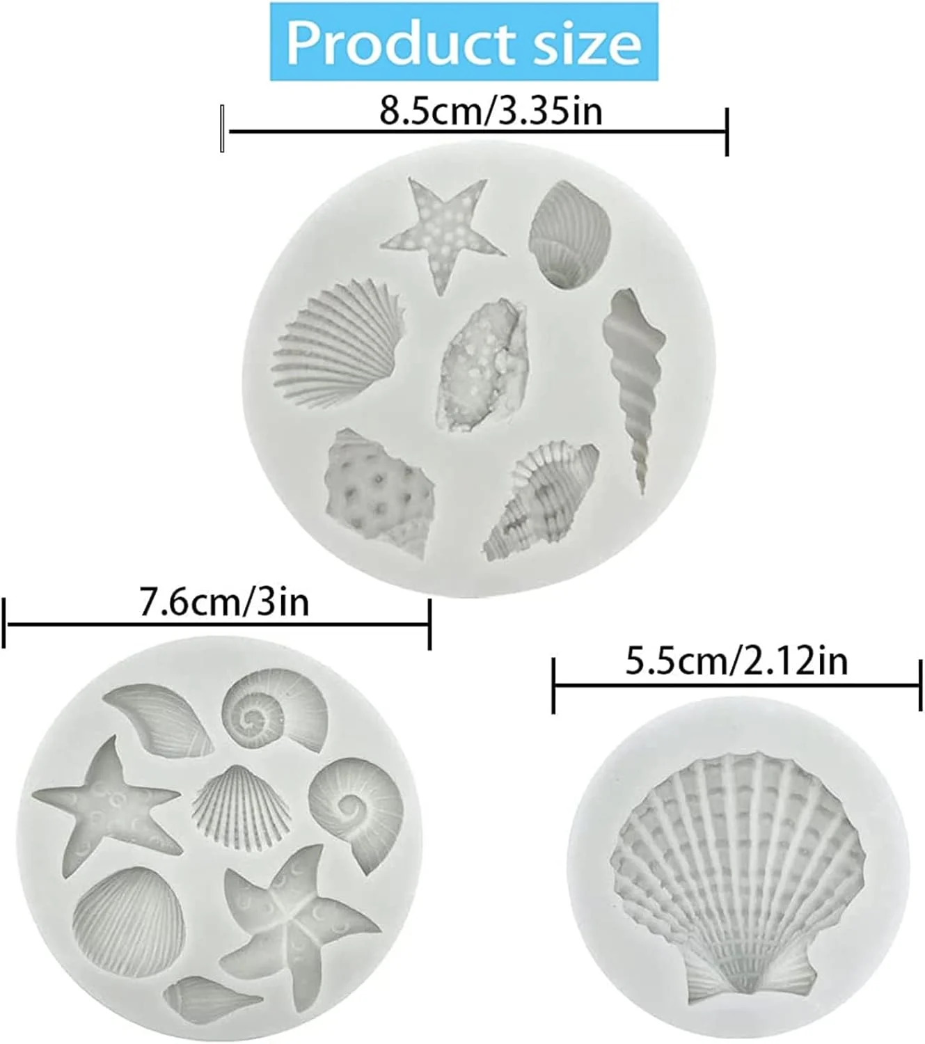 قالب سیلیکونی فوندانت کیک با طرح دریایی 3 عددی، قالب های پخت صدف حلزون ستاره دریایی مرجانی، ابزارهای پخت شکلات صدف دریایی برای تزئین کیک DIY، پروژه های ساخت شکلات آب نبات خمیر پلیمری