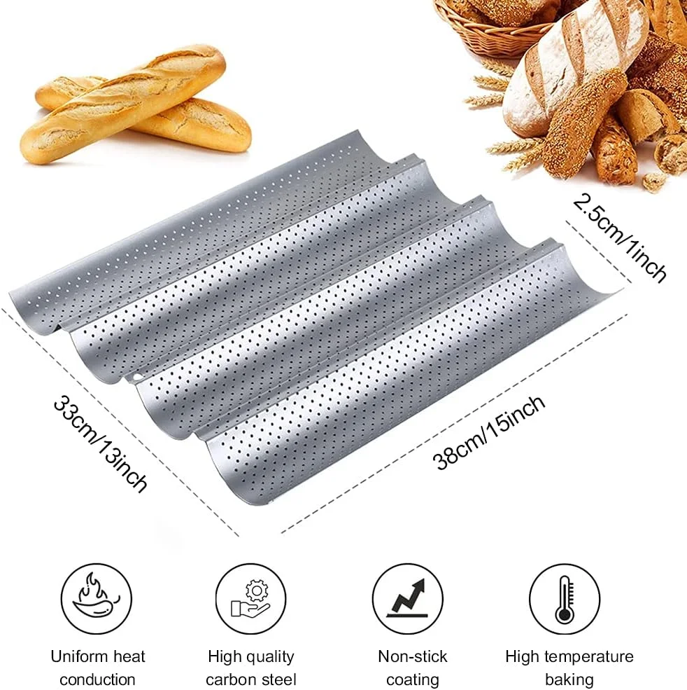 سینی پخت باگت سوراخ دار sky smile، قالب پخت نان فرانسوی، قالب پخت نان 4 موجی، مناسب برای مبتدیان و علاقه مندان به کیک