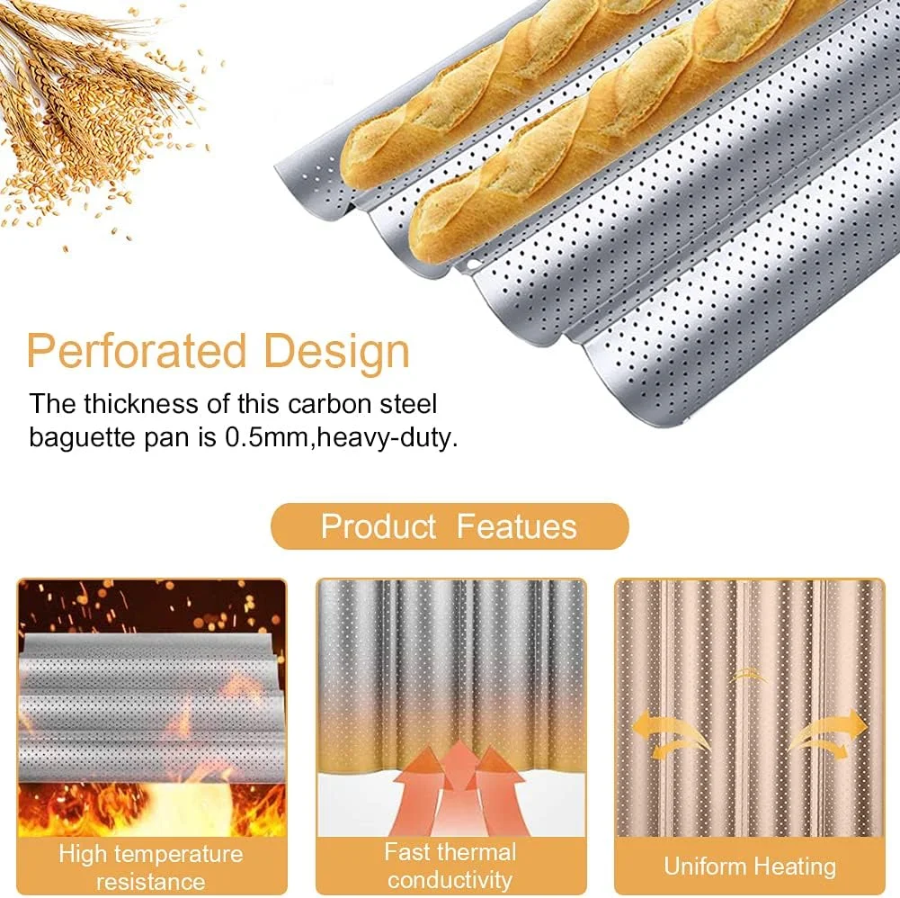 سینی پخت باگت سوراخ دار sky smile، قالب پخت نان فرانسوی، قالب پخت نان 4 موجی، مناسب برای مبتدیان و علاقه مندان به کیک