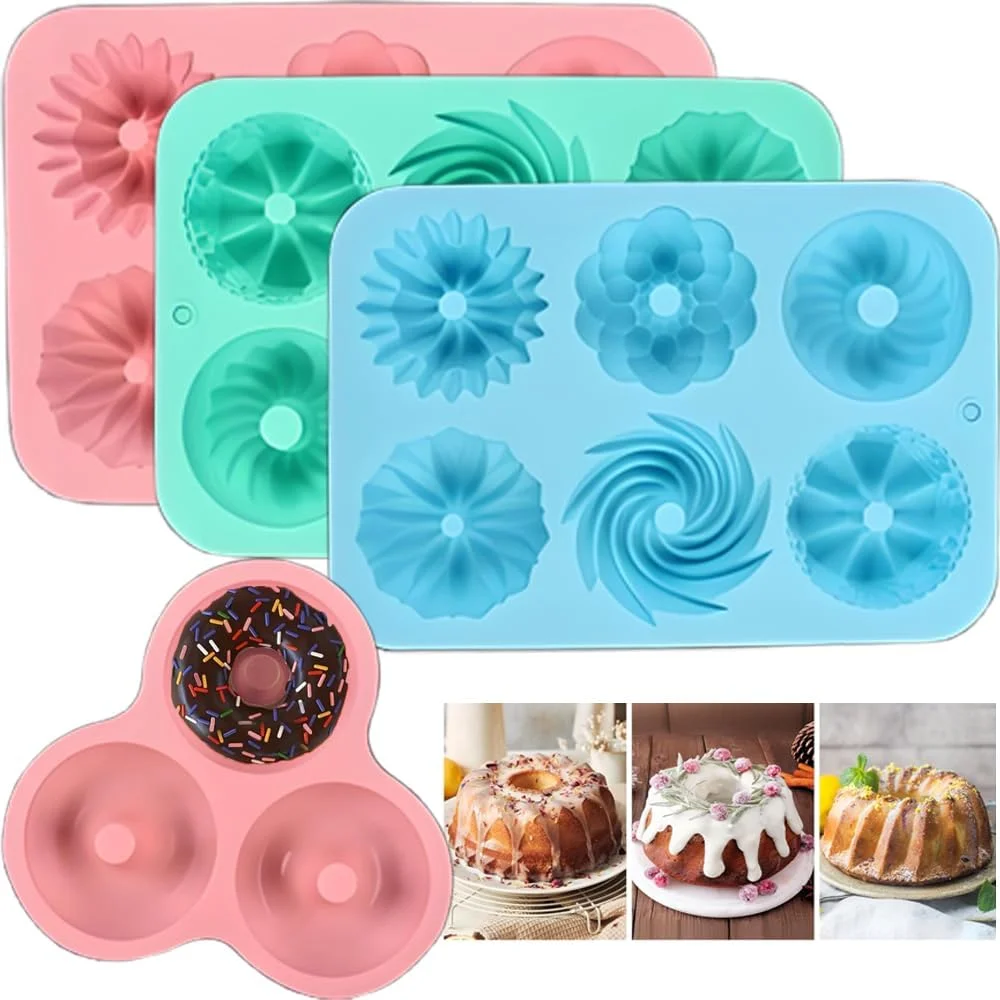ست 4 عددی قالب کیک مینی فلوت دار، قالب دونات سیلیکونی، قالب کیک لوله ای فلوت دار، قالب پخت کیک برای کاپ کیک، دونات، بیسکویت، مافین، قالب کیک بانت کوچک مینی فلوت دار
