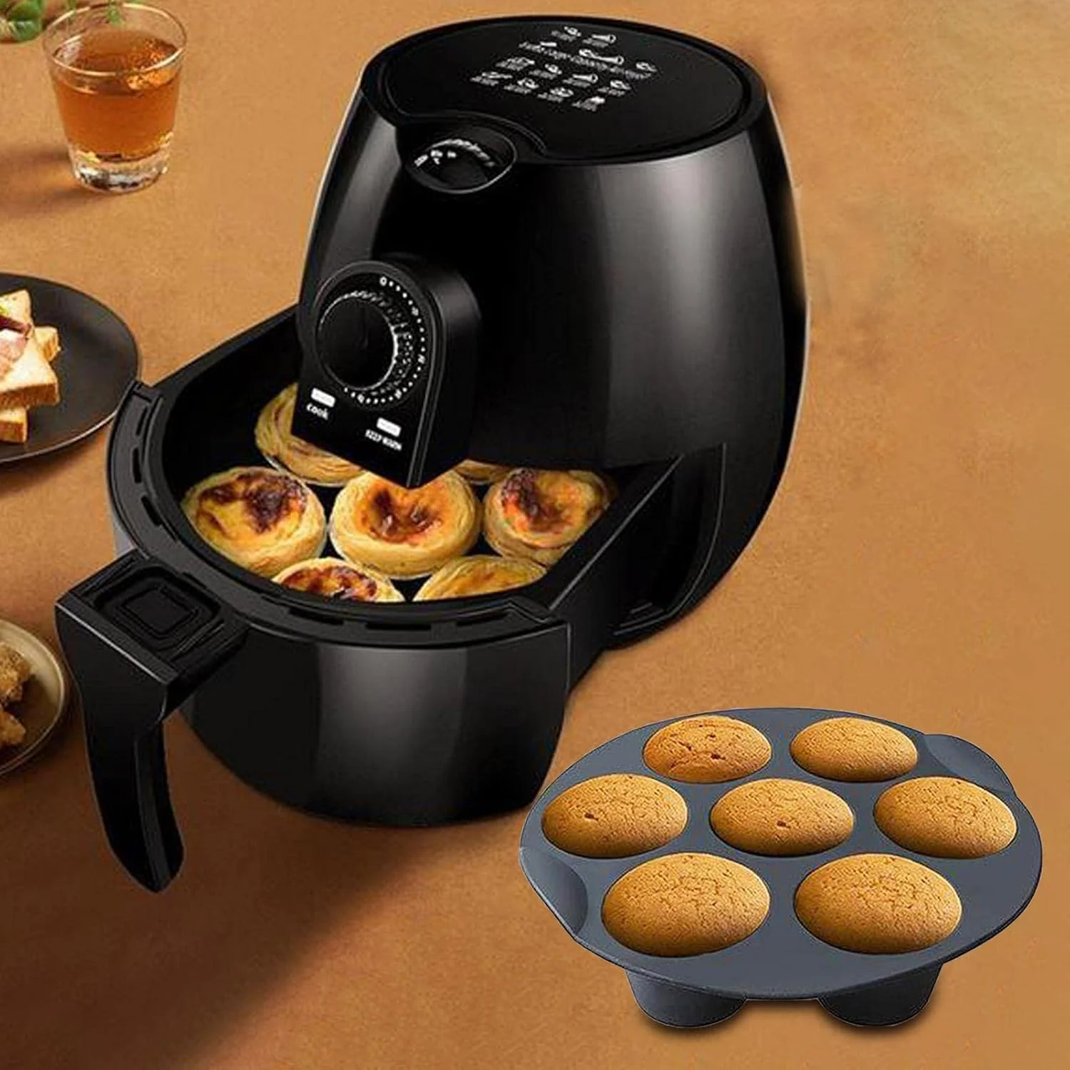 قالب سیلیکونی کاپ کیک سرخ کن هوا 7 تایی، قالب مافین، فنجان های پخت نچسب برای کیک، لوازم جانبی قالب سینی حلبی برای سرخ کن های هوا 3.2-5.8 لیتری