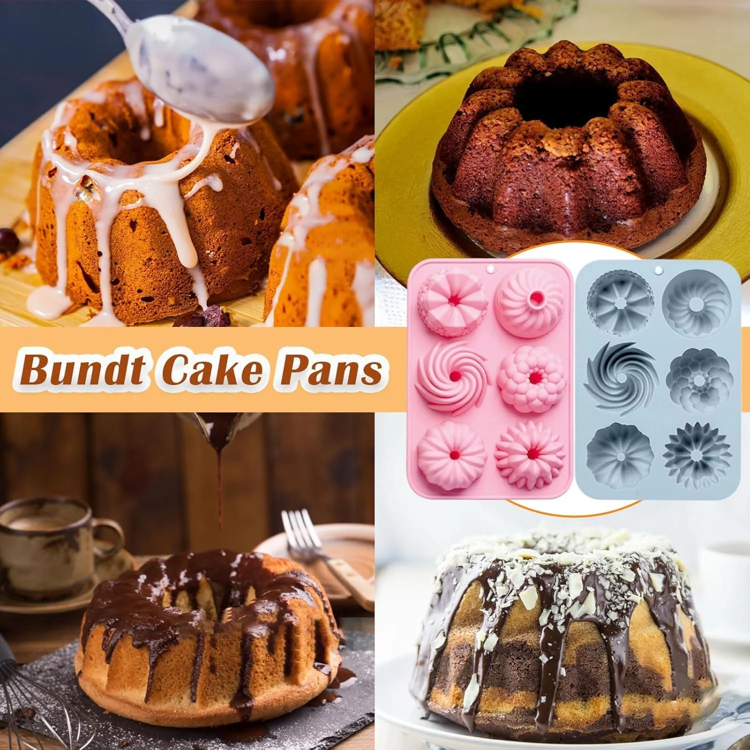 ست 4 عددی قالب کیک مینی فلوت دار، قالب دونات سیلیکونی، قالب کیک لوله ای فلوت دار، قالب پخت کیک برای کاپ کیک، دونات، بیسکویت، مافین، قالب کیک بانت کوچک مینی فلوت دار