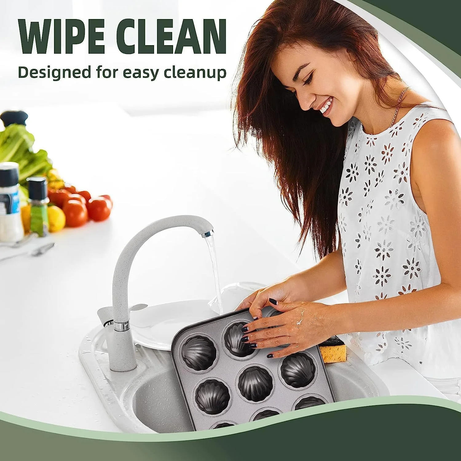 قالب شیرینی مادلین X Spring، بسته 2 عددی، 12 حفره، نچسب، مقاوم در برابر تاب برداشتن، قالب کیک مادلین طرح صدف، قالب کیک برای پخت (مشکی)