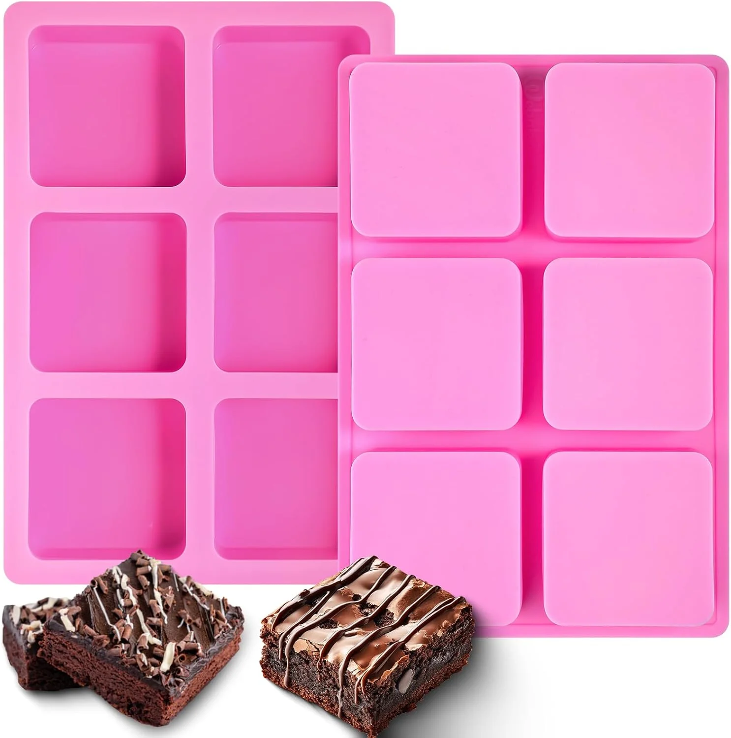 وباک بسته 2 عددی قالب براونی سیلیکونی، قالب های مربعی برای پخت اسمارز، کاپ کیک، چیزکیک، نان ذرت، مافین، کیک اسفنجی، صابون، رزین اپوکسی