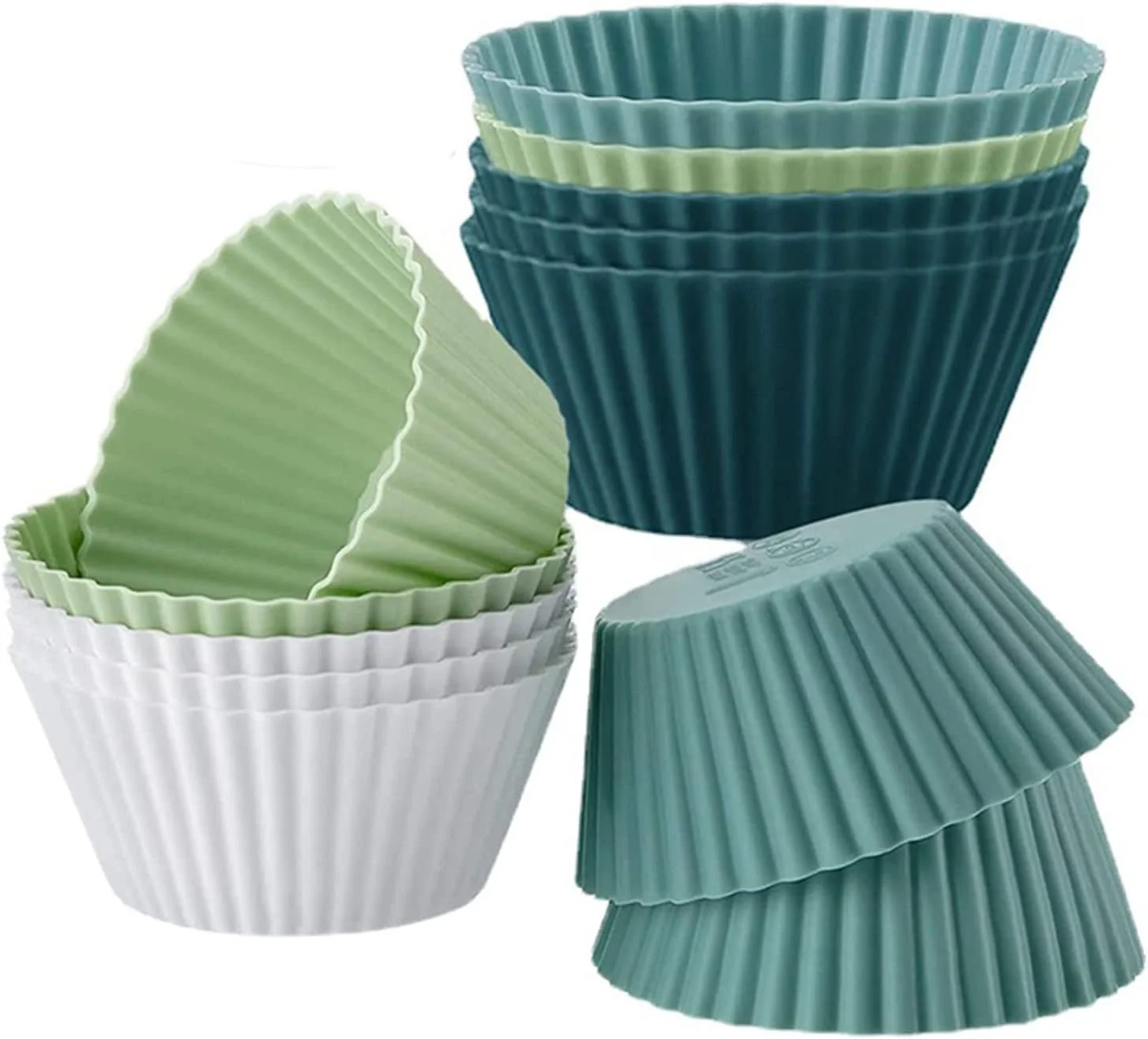 بسته 12 عددی قالب مافین سیلیکونی، قالب کیک کاپ کیک قابل استفاده مجدد، بدون BPA، قابل شستشو در ماشین ظرفشویی