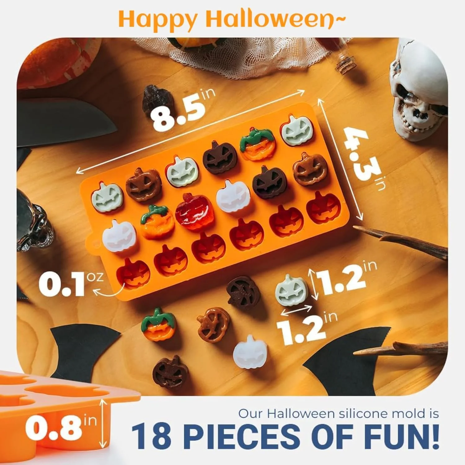 قالب های سیلیکونی هالووین، قالب کدو تنبل هالووین، قالب های سیلیکونی شکلات، آب نبات و پاستیل ایده آل برای پخت و انجماد، قالب کدو تنبل بدون BPA با کاربرد چند منظوره، مناسب برای خوراکی های هالووین