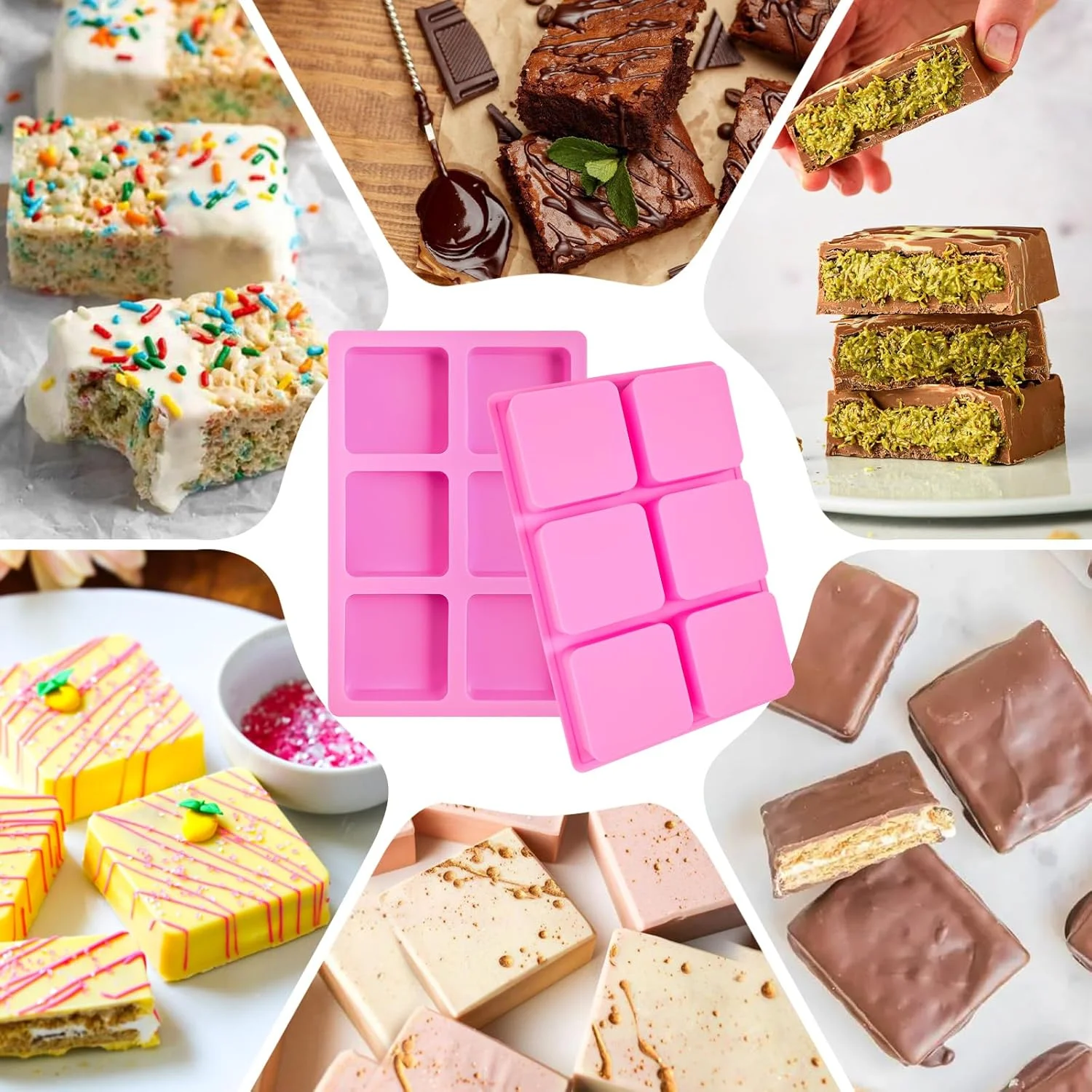 وباک بسته 2 عددی قالب براونی سیلیکونی، قالب های مربعی برای پخت اسمارز، کاپ کیک، چیزکیک، نان ذرت، مافین، کیک اسفنجی، صابون، رزین اپوکسی