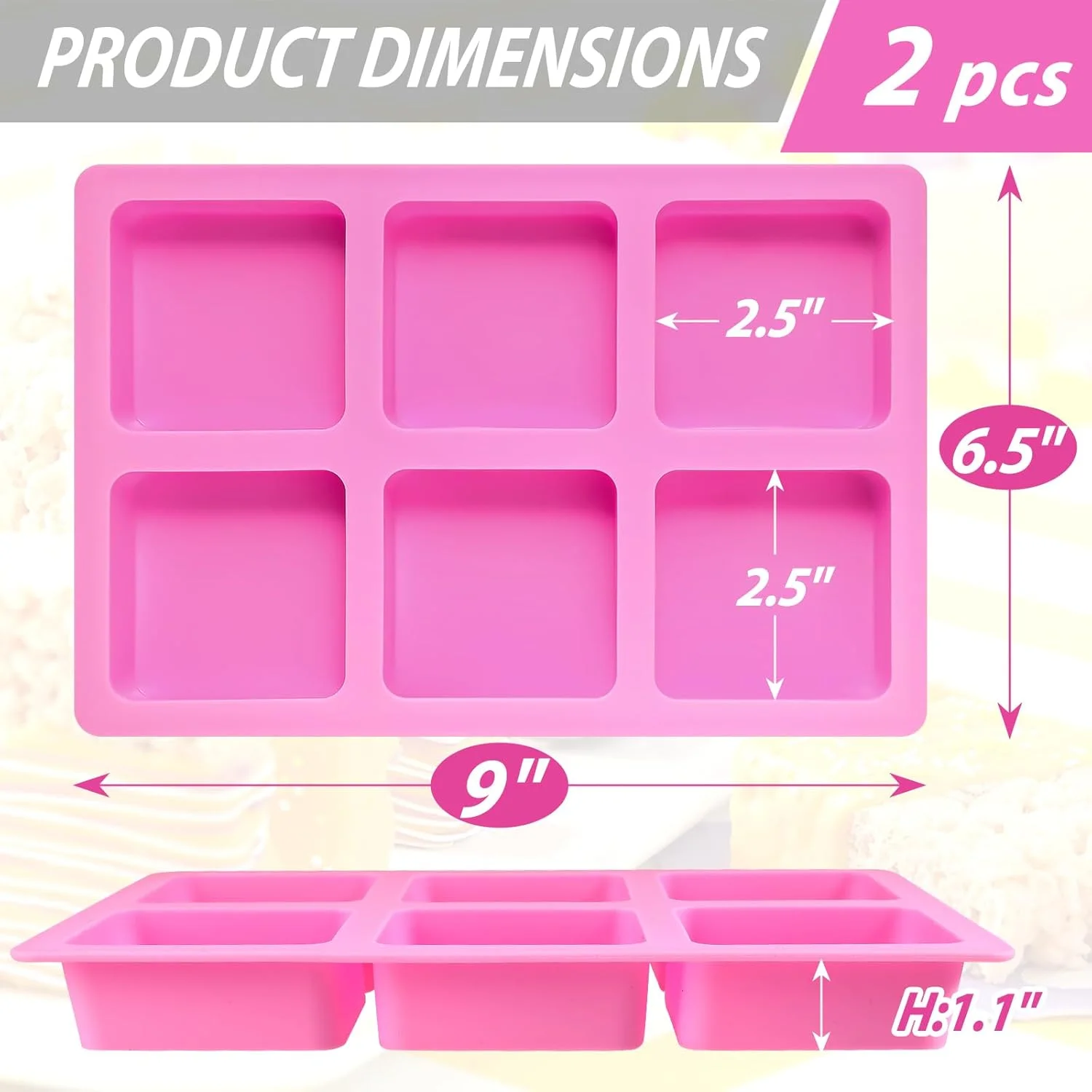 وباک بسته 2 عددی قالب براونی سیلیکونی، قالب های مربعی برای پخت اسمارز، کاپ کیک، چیزکیک، نان ذرت، مافین، کیک اسفنجی، صابون، رزین اپوکسی