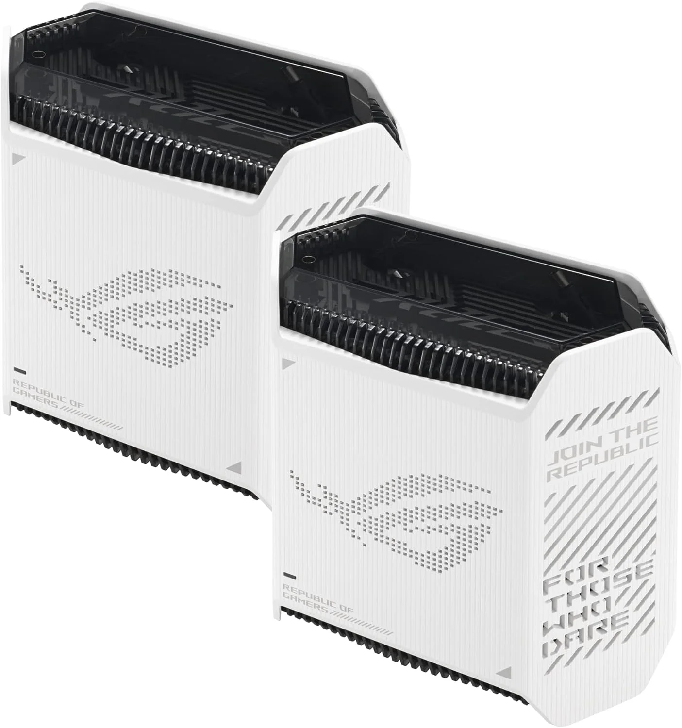 سیستم مش وای فای 6 گیمینگ سه بانده ایسوس ROG Rapture GT6 (2PK) AX10000، پوشش تا 540 متر مربع، پورت 2.5 گیگابیتی، شتاب دهنده سه سطحی بازی، UNII 4، امنیت اینترنت مادام العمر رایگان، سفید مهتابی
