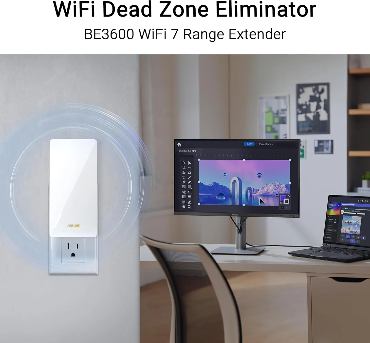 تقویت کننده محدوده وای فای ASUS RP-BE58 BE3600 دو بانده WiFi 7 (802.11be)، توسعه دهنده AiMesh برای وای فای مش یکپارچه؛ سازگار با هر روتر وای فای
