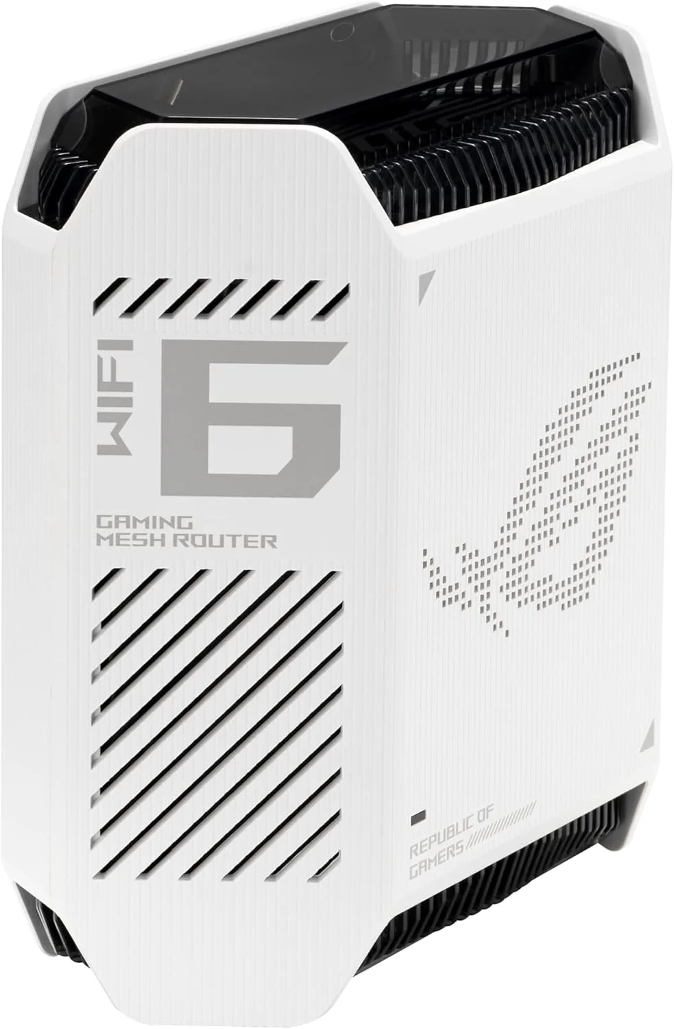 سیستم مش وای فای 6 گیمینگ سه بانده ایسوس ROG Rapture GT6 (2PK) AX10000، پوشش تا 540 متر مربع، پورت 2.5 گیگابیتی، شتاب دهنده سه سطحی بازی، UNII 4، امنیت اینترنت مادام العمر رایگان، سفید مهتابی