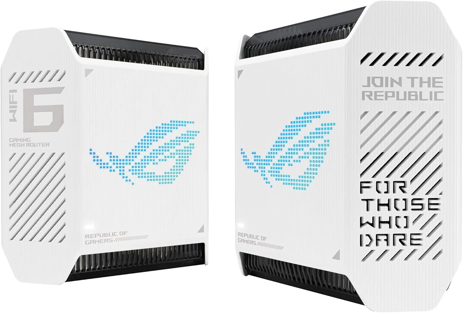 سیستم مش وای فای 6 گیمینگ سه بانده ایسوس ROG Rapture GT6 (2PK) AX10000، پوشش تا 540 متر مربع، پورت 2.5 گیگابیتی، شتاب دهنده سه سطحی بازی، UNII 4، امنیت اینترنت مادام العمر رایگان، سفید مهتابی