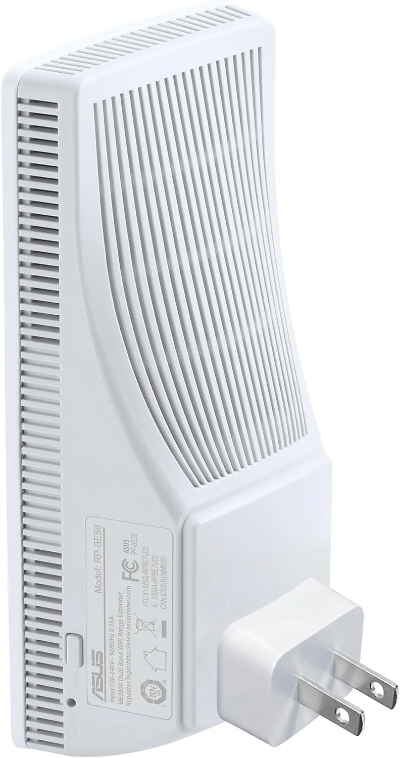 تقویت کننده محدوده وای فای ASUS RP-BE58 BE3600 دو بانده WiFi 7 (802.11be)، توسعه دهنده AiMesh برای وای فای مش یکپارچه؛ سازگار با هر روتر وای فای