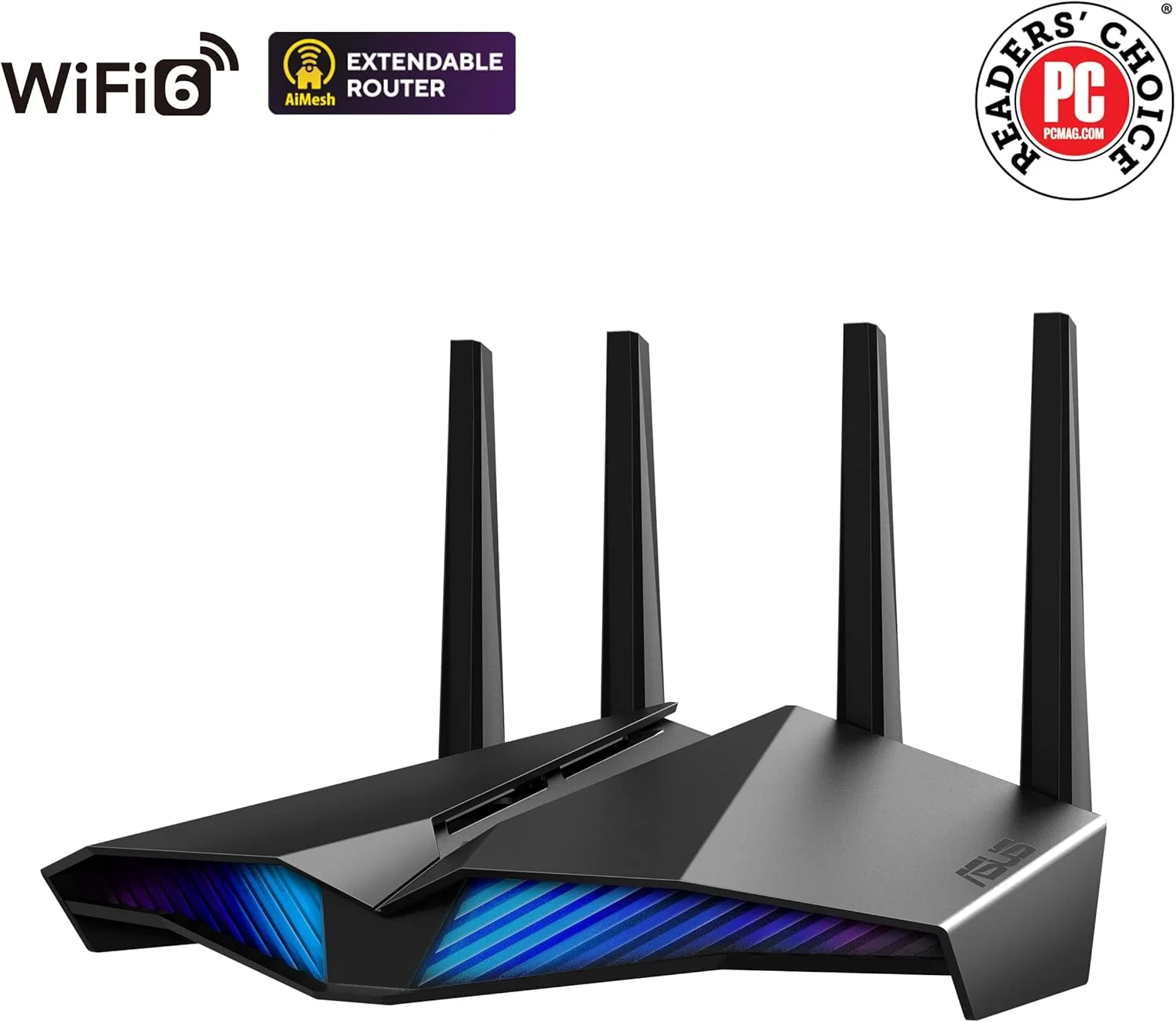 روتر گیمینگ ASUS RT-AX82U (AX5400) Dual Band WiFi 6 با قابلیت توسعه، پورت گیمینگ، حالت بازی موبایل، Aura RGB، امنیت AiProtection Pro، Instant Guard، VPN، سازگار با AiMesh