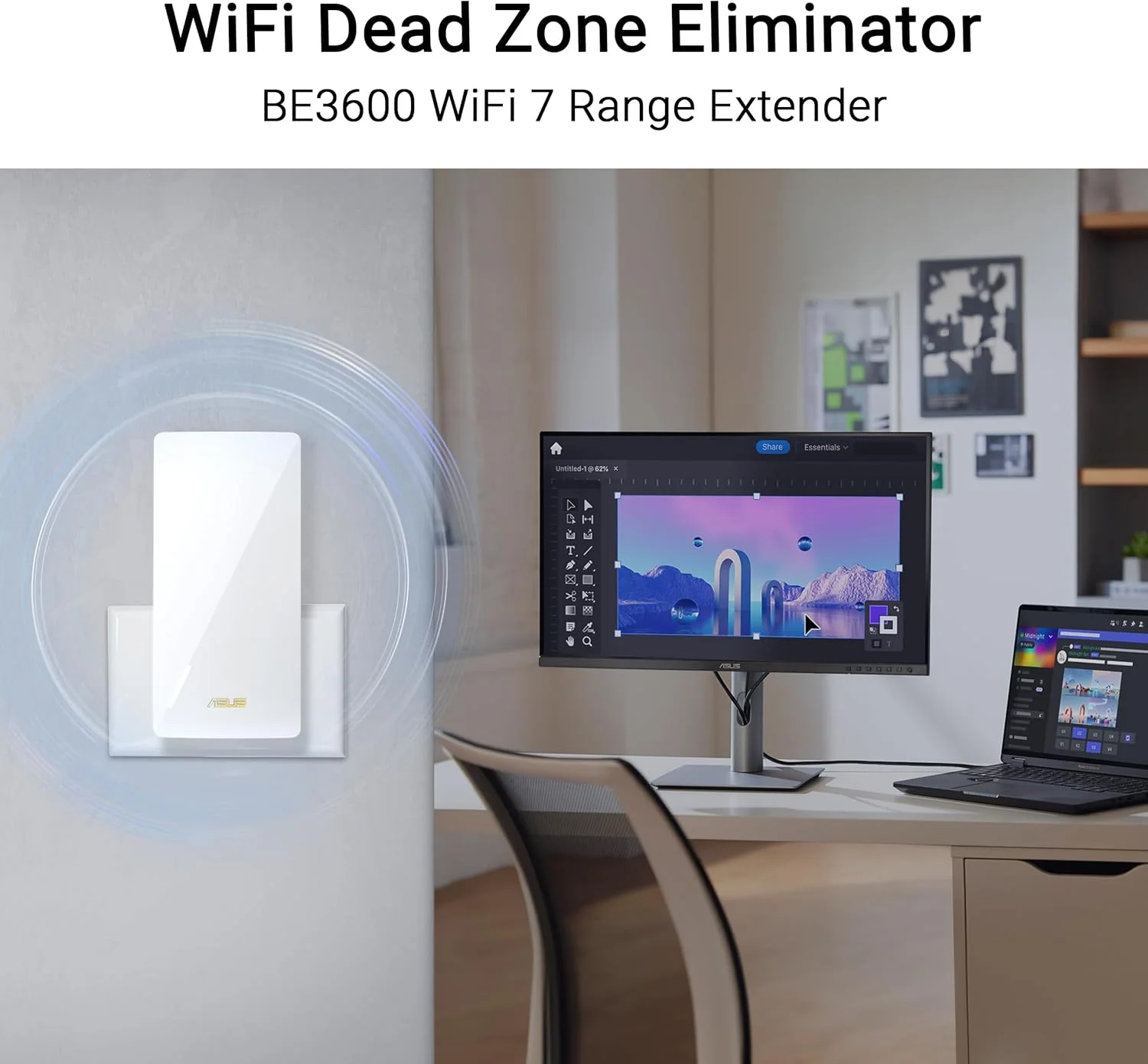 تقویت کننده محدوده ASUS RP-BE58 BE3600 دو بانده WiFi 7 (802.11be): سازگاری کامل با هر روتر WiFi، AiMesh WiFi، برنامه روتر ASUS و برنامه توسعه دهنده، پوشش تا 204 متر مربع - سفید