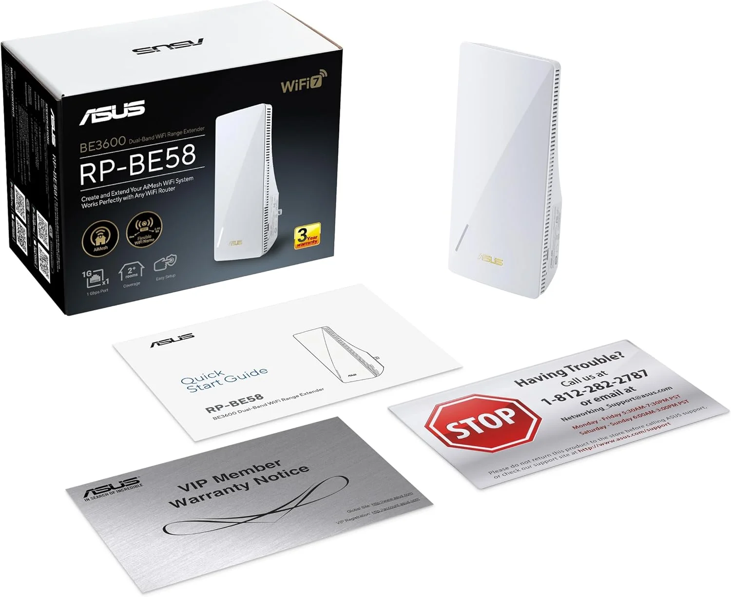 تقویت کننده محدوده ASUS RP-BE58 BE3600 دو بانده WiFi 7 (802.11be): سازگاری کامل با هر روتر WiFi، AiMesh WiFi، برنامه روتر ASUS و برنامه توسعه دهنده، پوشش تا 204 متر مربع - سفید