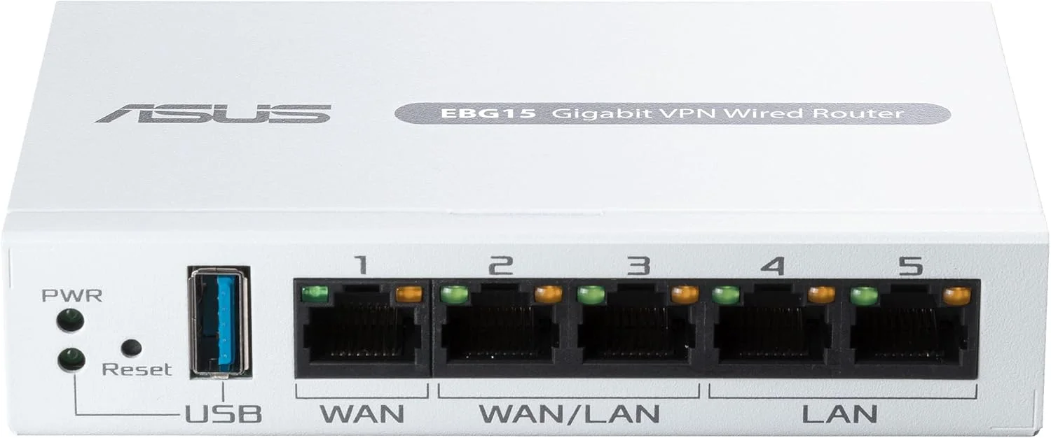 روتر سیمی گیگابیتی VPN ایسوس ExpertWiFi EBG15، تا 5 پورت اترنت WAN (4 اترنت + 1 USB)، جلوگیری از نفوذ IPS، فایروال لایه 7، امنیت شبکه تجاری، مدیریت از راه دور با برنامه
