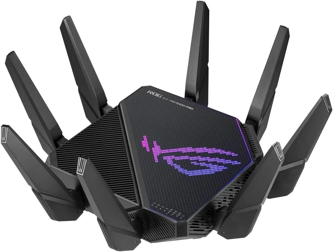 روتر گیمینگ سه بانده وای فای 6 ایسوس ROG Rapture GT-AX11000 Pro، شتاب دهنده بازی سه سطحی، سازگار با AiMesh - مشکی