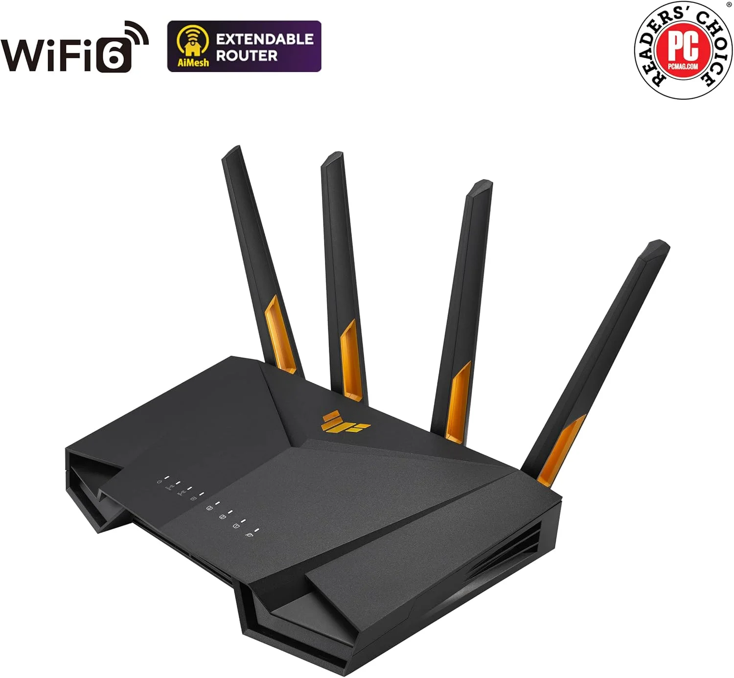 روتر گیمینگ ASUS TUF Gaming AX3000 دو بانده WiFi 6 با قابلیت توسعه، حالت بازی موبایل، Port Forwarding، امنیت شبکه بدون اشتراک، Instant Guard، VPN داخلی، سازگار با AiMesh - مشکی