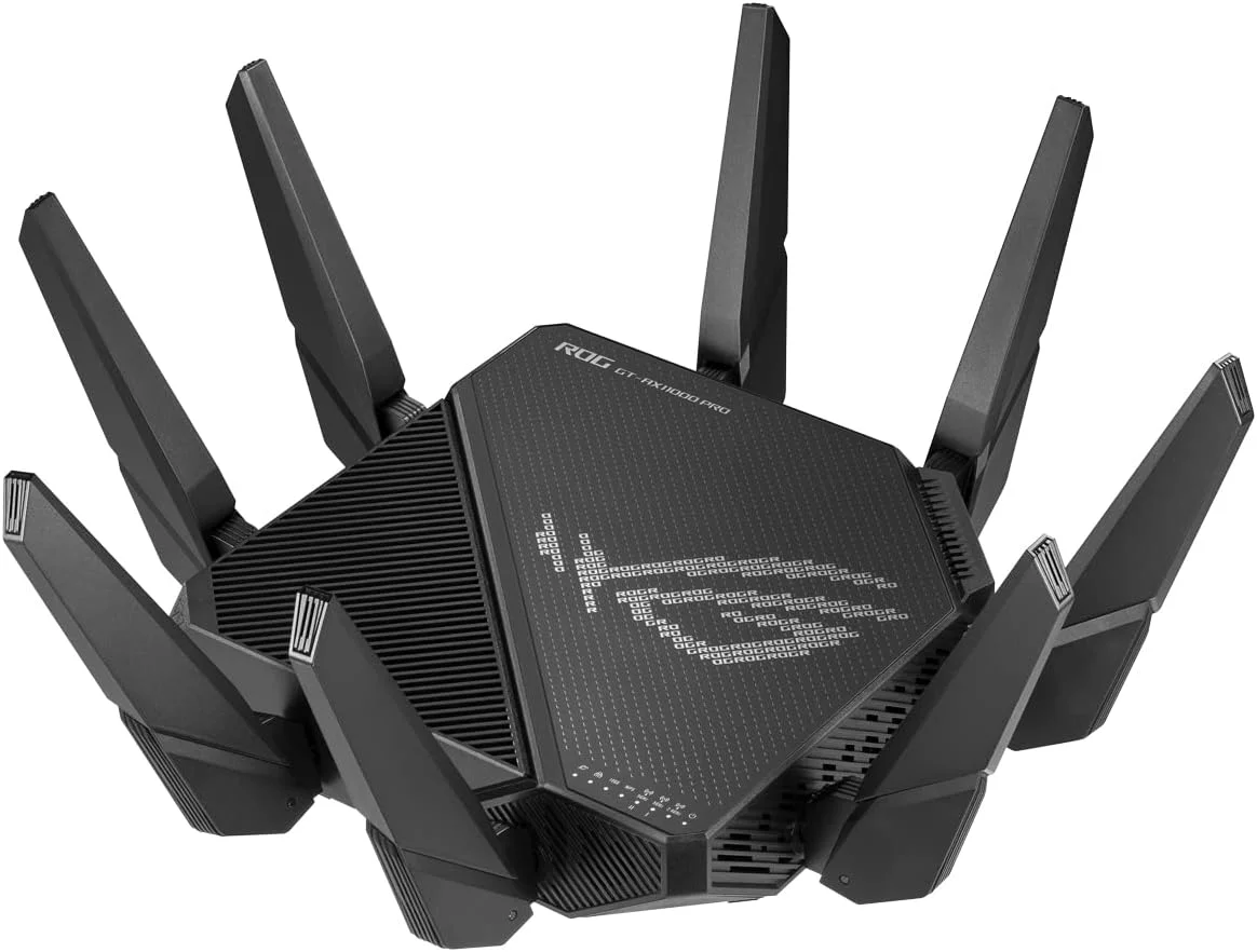 روتر گیمینگ سه بانده وای فای 6 ایسوس ROG Rapture GT-AX11000 Pro، شتاب دهنده بازی سه سطحی، سازگار با AiMesh - مشکی
