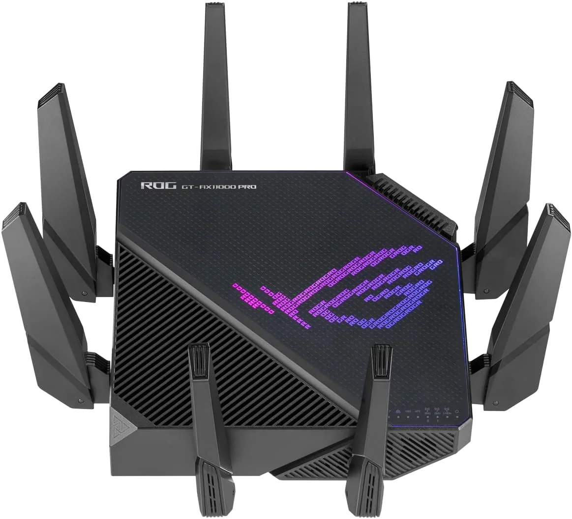روتر گیمینگ سه بانده وای فای 6 ایسوس ROG Rapture GT-AX11000 Pro، شتاب دهنده بازی سه سطحی، سازگار با AiMesh - مشکی
