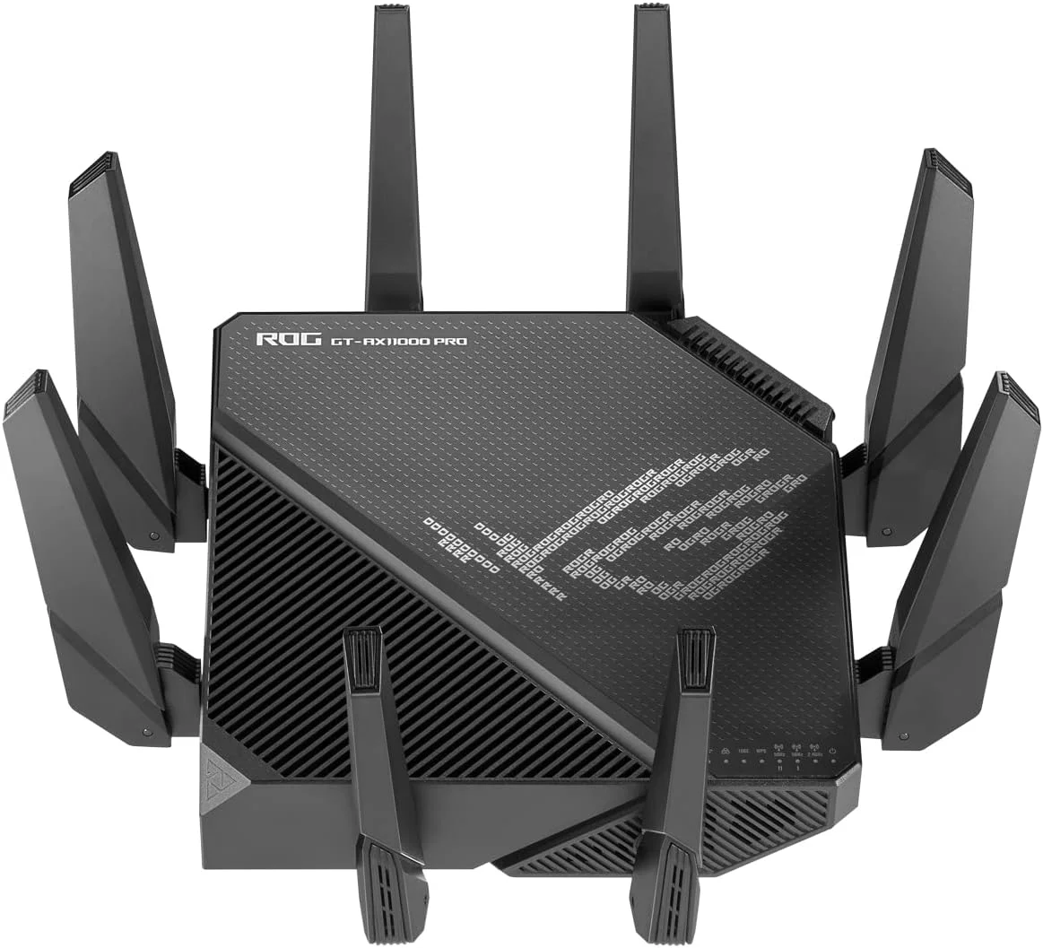 روتر گیمینگ سه بانده وای فای 6 ایسوس ROG Rapture GT-AX11000 Pro، شتاب دهنده بازی سه سطحی، سازگار با AiMesh - مشکی