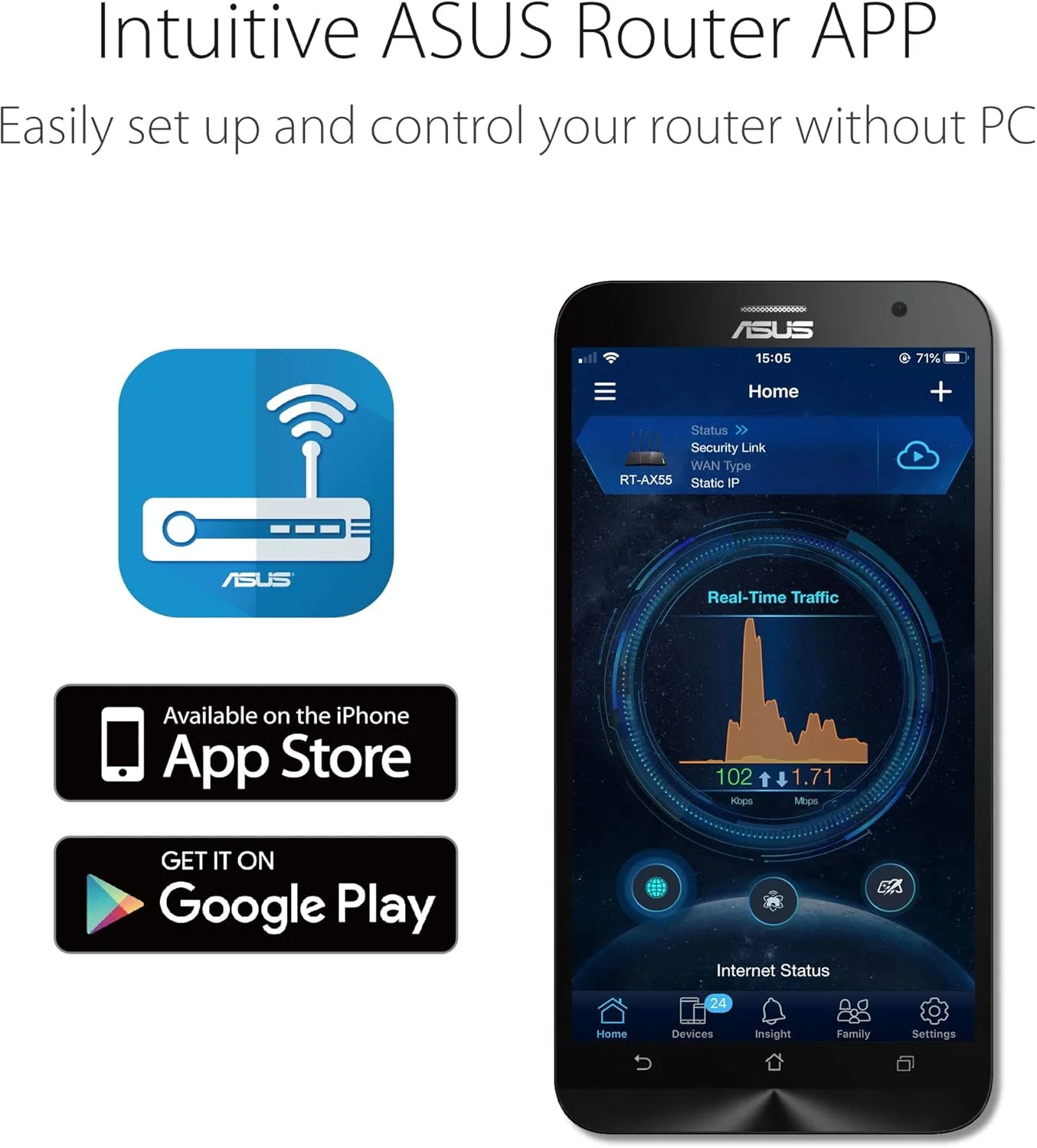 روتر ASUS RT-AX53U (AX1800) دو بانده WiFi 6 قابل توسعه، امنیت شبکه رایگان، کنترل والدین، VPN داخلی، سازگار با AiMesh، گیمینگ و استریمینگ، خانه هوشمند، USB، جایگزین روتر 4G 5G