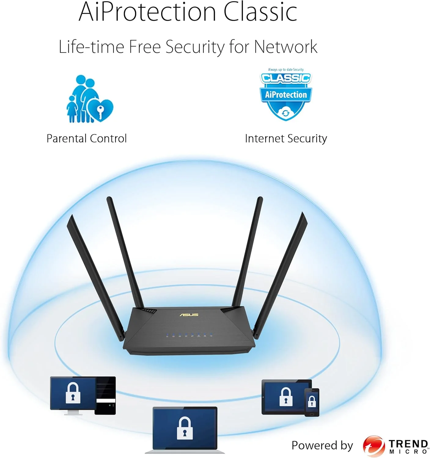 روتر ASUS RT-AX53U (AX1800) دو بانده WiFi 6 قابل توسعه، امنیت شبکه رایگان، کنترل والدین، VPN داخلی، سازگار با AiMesh، گیمینگ و استریمینگ، خانه هوشمند، USB، جایگزین روتر 4G 5G